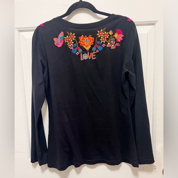 Johnny Was Black Embroidered Scoop Neck Long Sleeve Top Size M - Picture 2 of 5